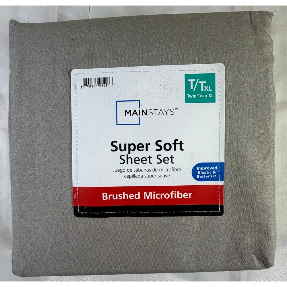Mainstays Super Soft Brushed Microfiber Sheet Set Twin XL Washed Stone Grey 3pc